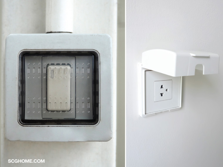 ต่อเติมครัว ต่อเติมครัวหลังบ้าน สวิตช์กันน้ำ สวิตช์ไฟกันน้ำ ปลั๊กไฟแบบมีฝาปิด ปลั๊กไฟมีฝาปิด