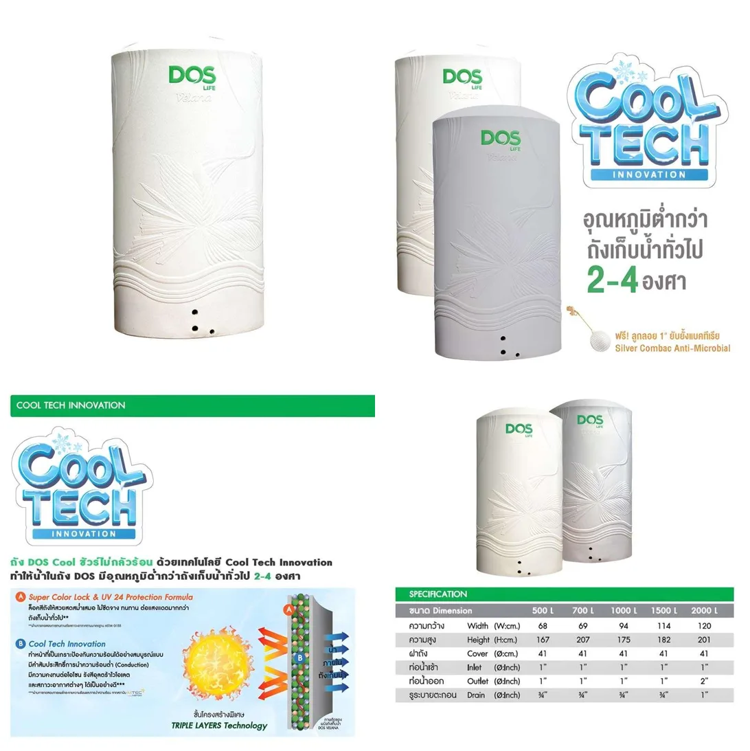 ถังเก็บน้ำ DOS 1000 ลิตร DOS VELANA Cool Tech MAX KV รุ่น HY-61/AG-1000L สี Arctic Grey Granite
