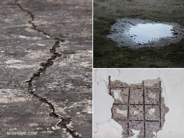 Single Image พื้นดาดฟ้าแตกร้าว แตกกะเทาะจนเห็นเหล็กเสริม