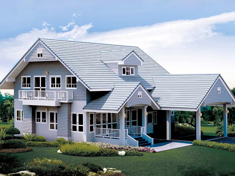 หลังคาจั่วกับบ้านสไตล์วินเทจโทนสีเทาอ่อน