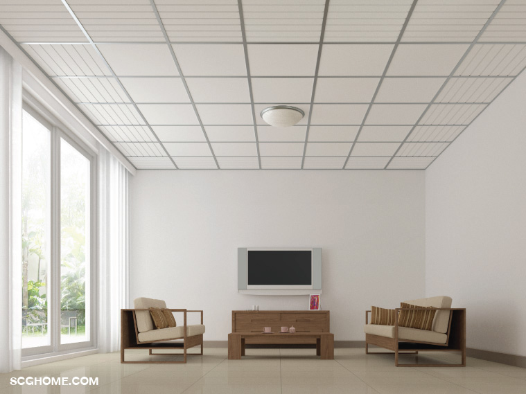 ฝ้าไฟเบอร์ซีเมนต์ติดตั้งบนโครงฝ้าทีบาร์