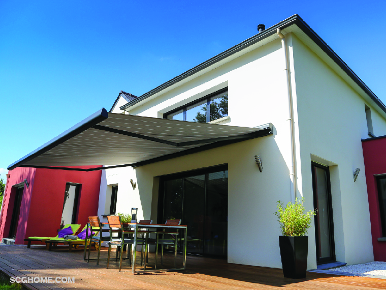 SCGHome ไอเดียต่อเติมพื้นที่กินข้าว กันสาดพับได้ กันสาด ม่านม้วน โรงรถ ต่อเติมหลังคา