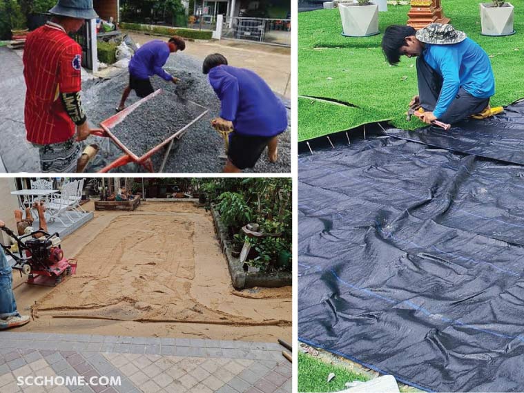 Singleimage เตรียมพื้นที่ปูหญ้าเทียมบนพื้นดิน