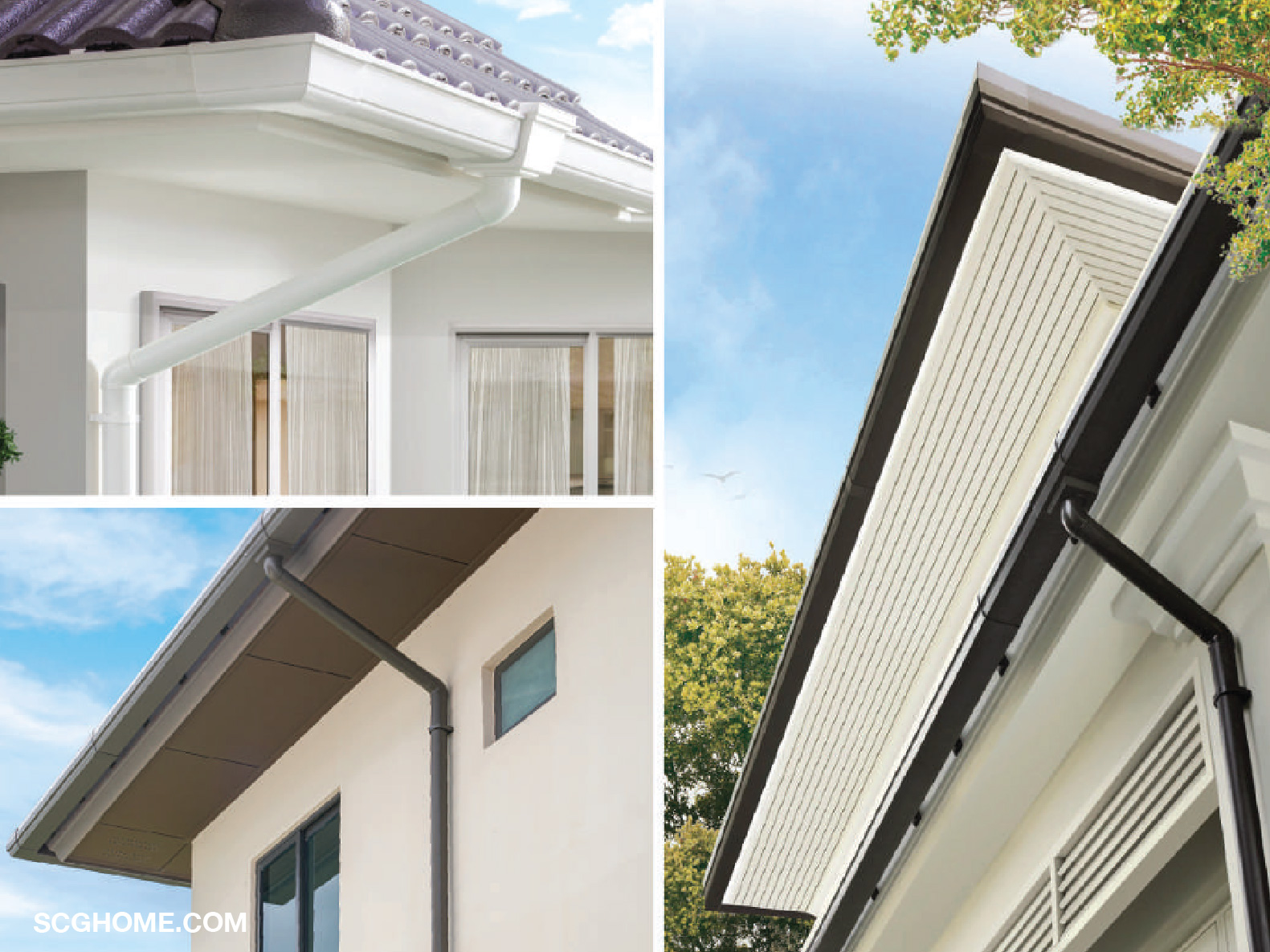 รางน้ำฝนไวนิล เอสซีจี สีขาว สีเทา และสีน้ำตาลเข้ม