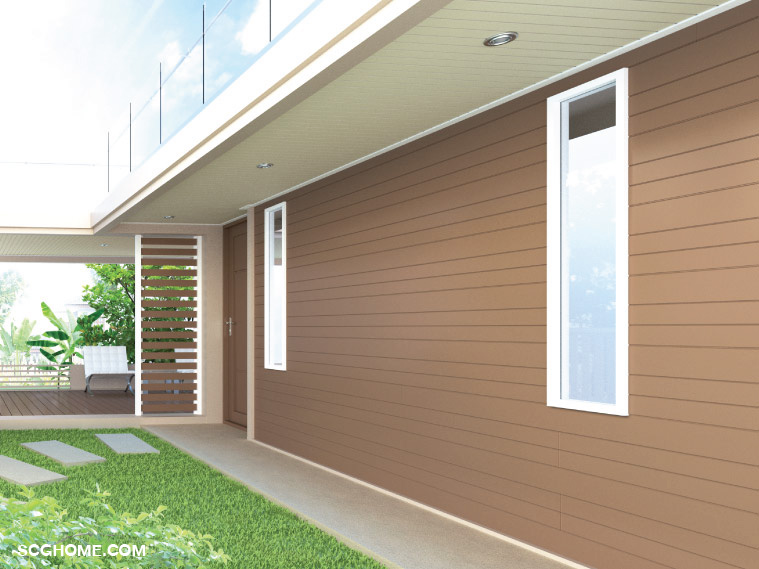 ฝ้าชายคาแผ่นทึบแบบเซาะร่องทาสีครีม