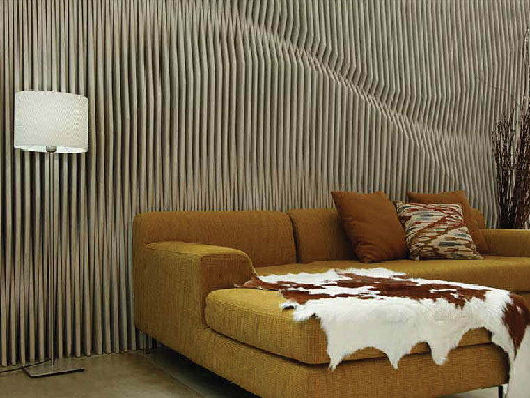 แต่งผนังห้องนั่งเล่นสวยด้วยแพทเทิร์นพลิ้วไหวแบบสามมิติ