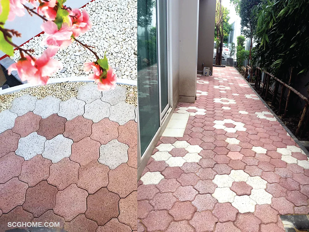 ตกแต่งปูพื้นทางเดิน พื้นภายนอกบ้านด้วย บล็อกปูพื้น SCG รุ่น SAKURA BLOCK 